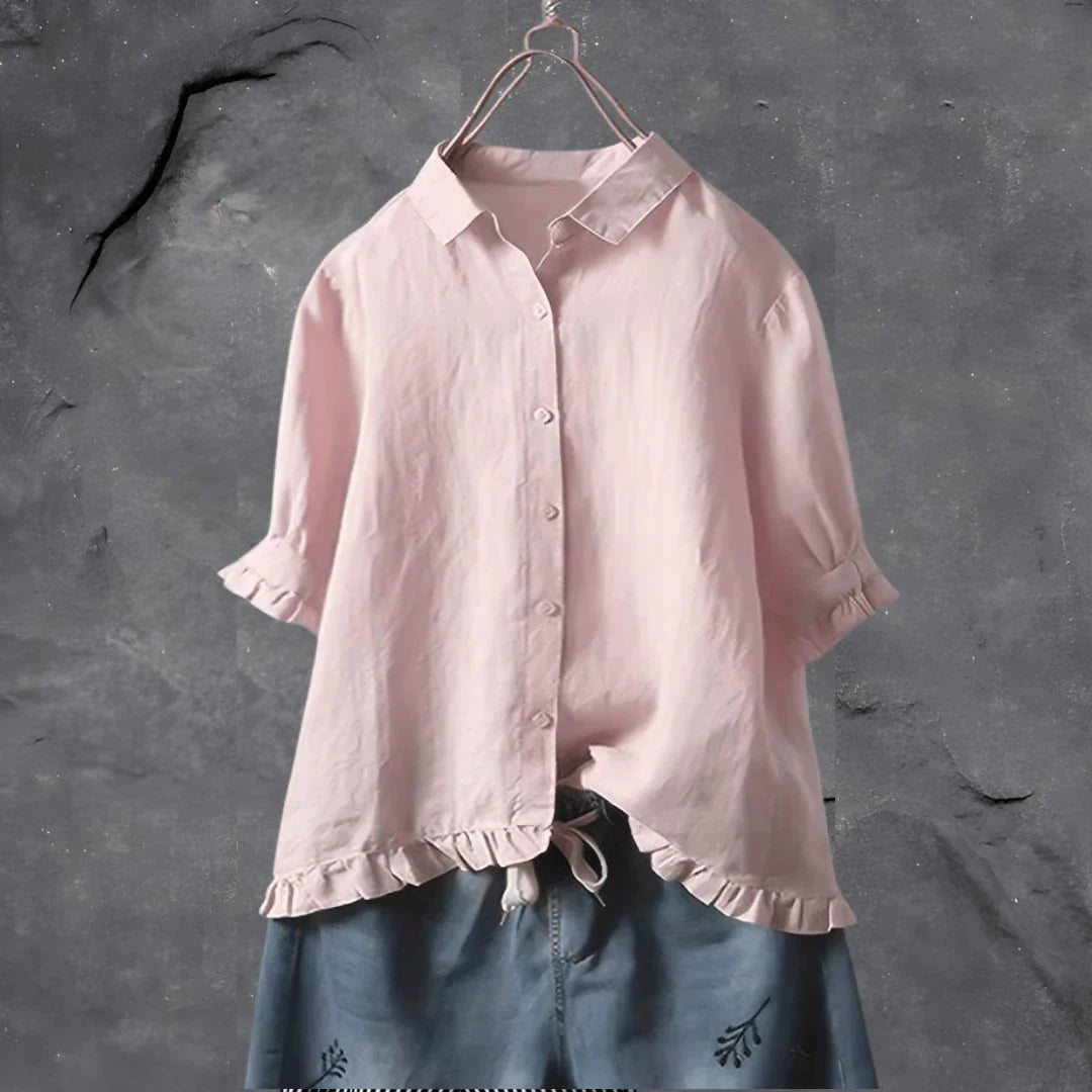 Dinie™ | Elegante Katoenen Blouse Met Korte Mouwen