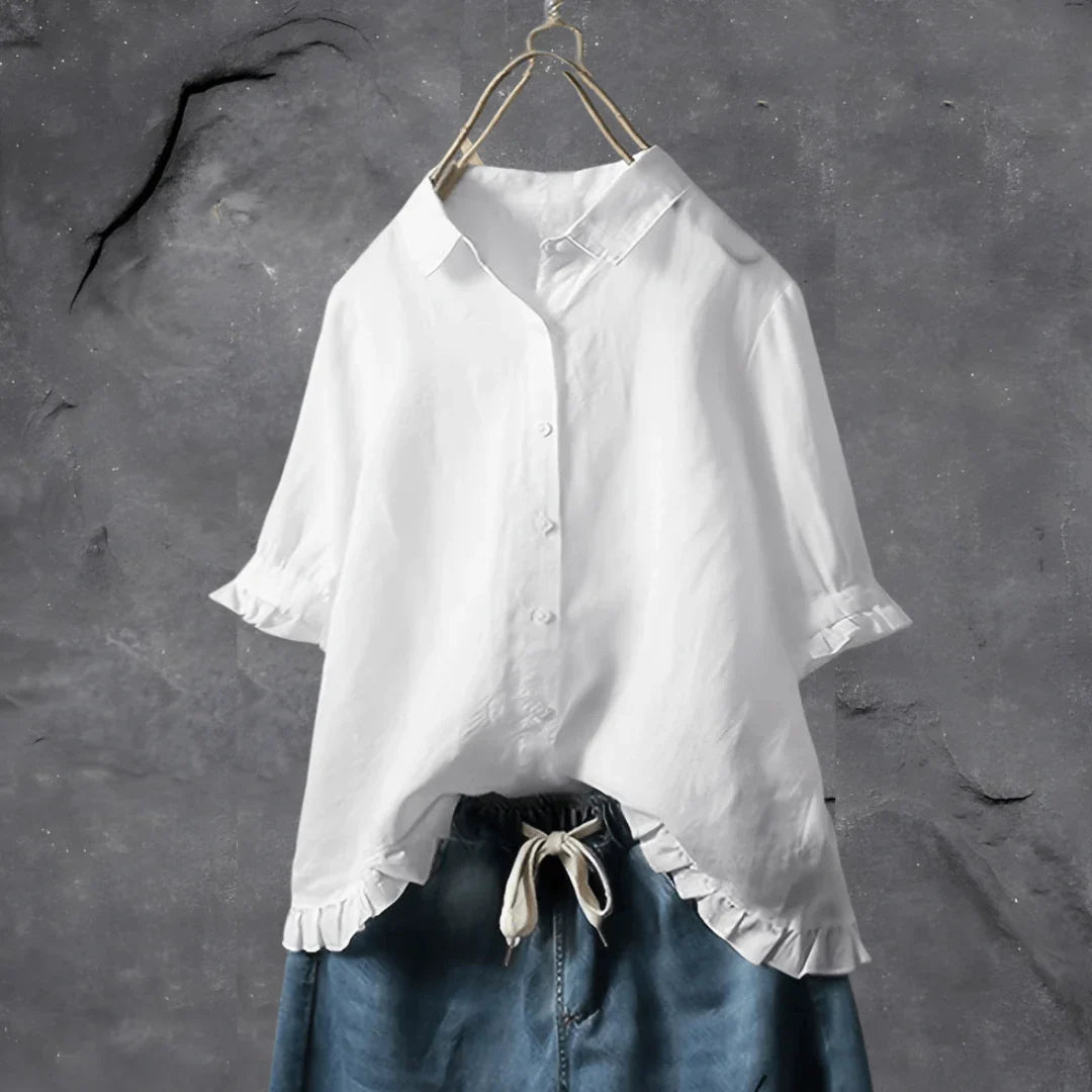 Dinie™ | Elegante Katoenen Blouse Met Korte Mouwen
